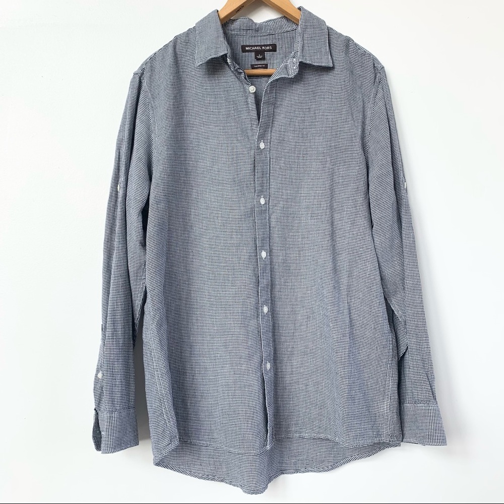 Michael Kors Houndstooth Tailored Fit Long-sleeve Button Down Dress Shirt